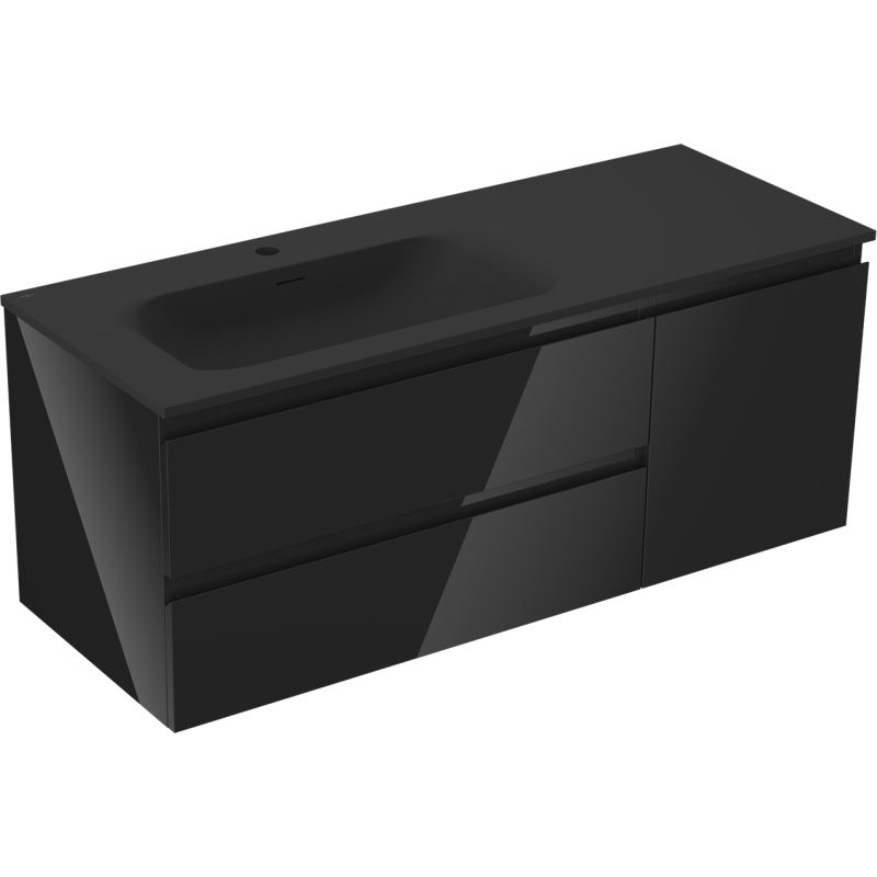 Mexen Orio cabinet de salle de bain 120 cm avec lavabo Vela gauche, 2 tiroirs, 1 porte, noir brillant/noir mat