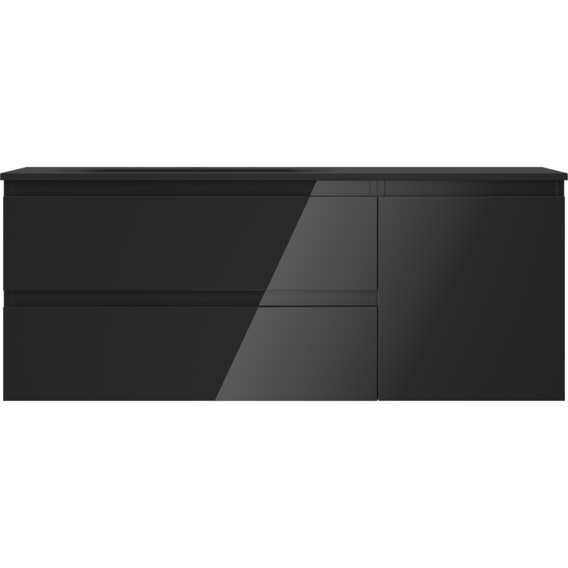 Mexen Orio armario de baño de 120 cm con lavabo Vela izquierdo, 2S, 1D, negro brillo/negro mate - 91A13-12047-3-BBFFF70-W23L71