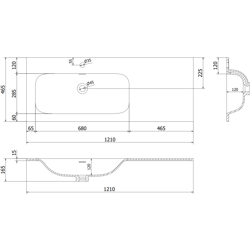 Mexen Orio mobile da bagno 120 cm con lavabo Vela a sinistra, 2S, 1D, nero opaco - 91A13-12047-3-BBFFF71-W23L71