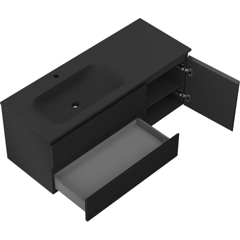Mexen Orio armoire de salle de bains 120 cm avec lavabo Vela gauche, 2S, 1D, noir mat - 91A13-12047-3-BBFFF71-W23L71