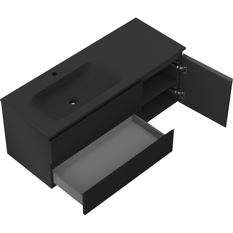 Mexen Orio Badezimmerschrank 120 cm mit Waschbecken Vela links, 2S, 1T, schwarz matt - 91A13-12047-3-BBFFF71-W23L71