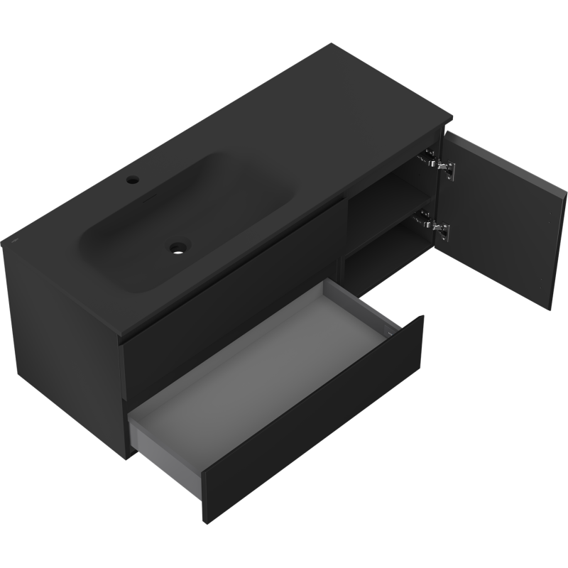 Mexen Orio mobile da bagno 120 cm con lavabo Vela a sinistra, 2S, 1D, nero opaco - 91A13-12047-3-BBFFF71-W23L71