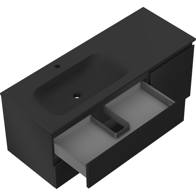 Mexen Orio mobile da bagno 120 cm con lavabo Vela a sinistra, 2S, 1D, nero opaco - 91A13-12047-3-BBFFF71-W23L71