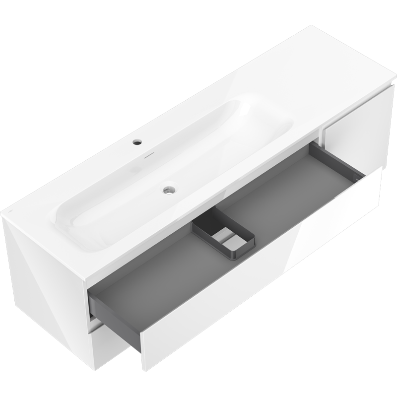 Mexen Orio badrumsskåp 160 cm med tvättställ Vela vänster, 2L, 1D, vit högglans - 91A13-16047-3-BBFFF00-W23L00