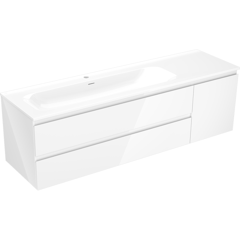 Mexen Orio armário de casa de banho 160 cm com lavatório Vela esquerdo, 2S, 1D, branco brilho - 91A13-16047-3-BBFFF00-W23L00