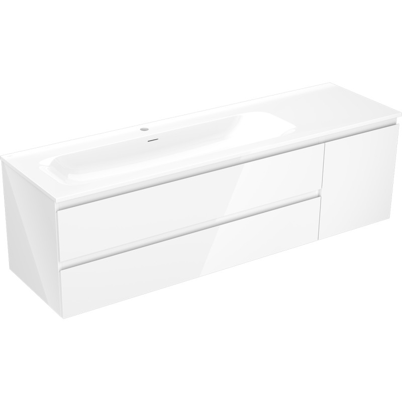 Mexen Orio Badezimmerschrank 160 cm mit Waschbecken Vela links, 2S, 1T, weiß glänzend - 91A13-16047-3-BBFFF00-W23L00