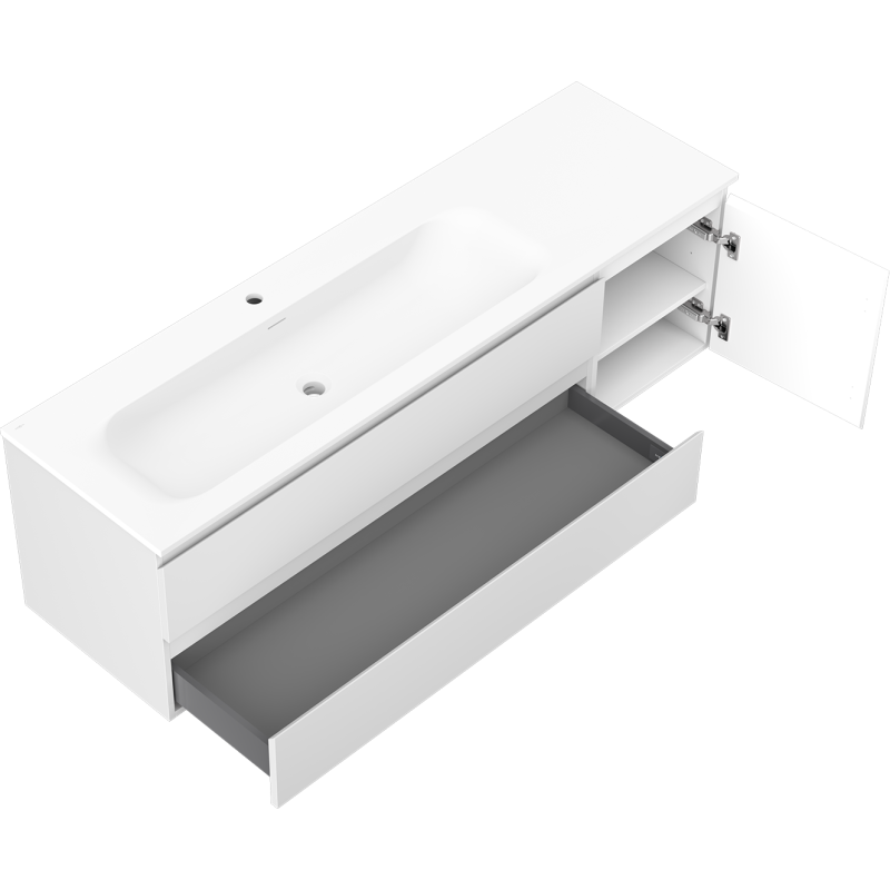 Mexen Orio armario de baño 160 cm con lavabo Vela izquierdo, 2S, 1D, blanco mate - 91A13-16047-3-BBFFFF01-W23L01