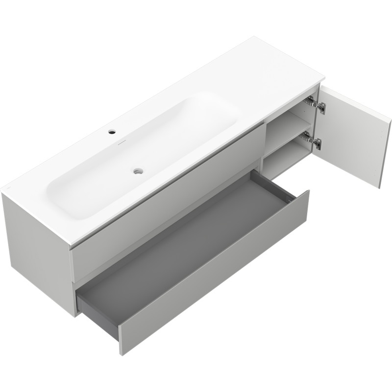 Mexen Orio 160 cm Badezimmerunterschrank mit Waschbecken Vela links, 2S, 1D, grau matt/weiß matt - 91A13-16047-3-BBFFF62-W23L01