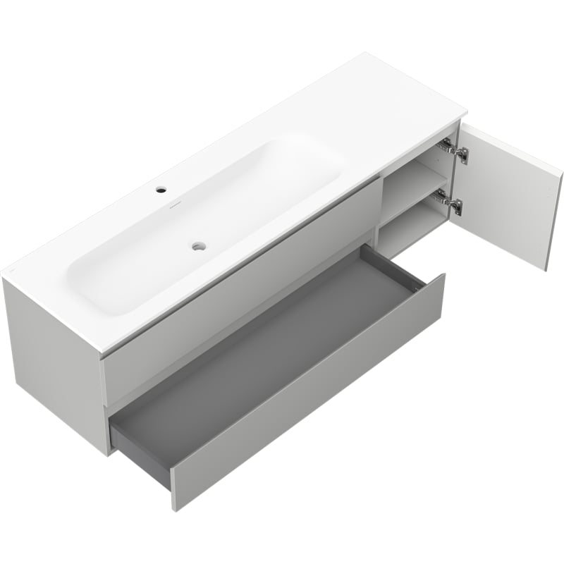 Mexen Orio 160 cm bathroom cabinet with Vela left sink, 2 drawers, 1 door, gray matte/white matte - 91A13-16047-3-BBFFF62-W23L01
