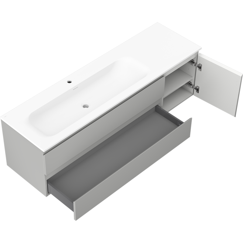 Mexen Orio armario de baño 160 cm con lavabo Vela izquierdo, 2S, 1D, gris mate/blanco mate - 91A13-16047-3-BBFFF62-W23L01