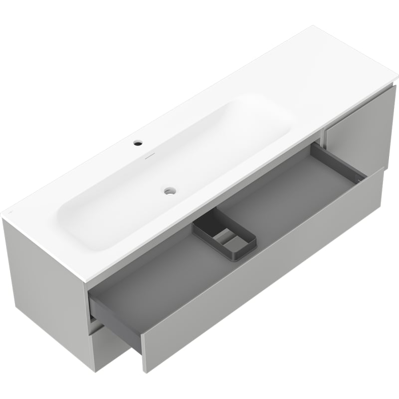 Mexen Orio 160 cm bathroom cabinet with Vela left sink, 2 drawers, 1 door, gray matte/white matte - 91A13-16047-3-BBFFF62-W23L01