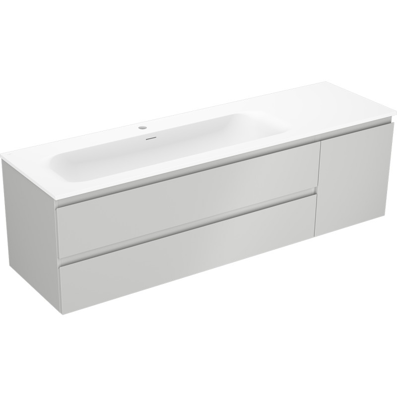 Mexen Orio 160 cm Badezimmerunterschrank mit Waschbecken Vela links, 2S, 1D, grau matt/weiß matt - 91A13-16047-3-BBFFF62-W23L01