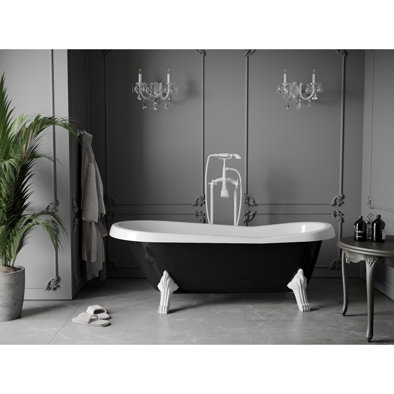 Mexen Retro bañera independiente 170 x 75 cm, blanca/negra, patas blancas - 53251707575-20