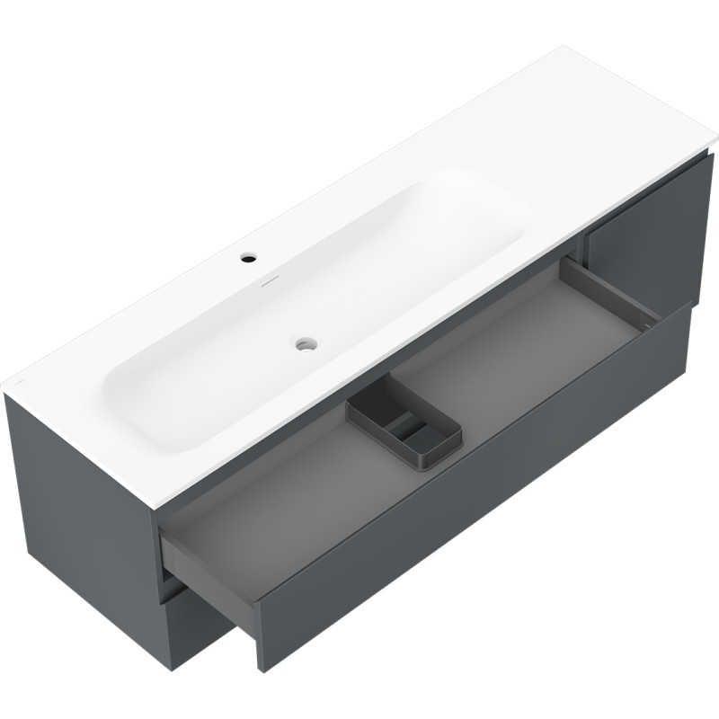 Mexen Orio 160 cm Badezimmerunterschrank mit linker Vela Waschbecken, 2S, 1T, matt graphit/weiß - 91A13-16047-3-BBFFF66-W23L01