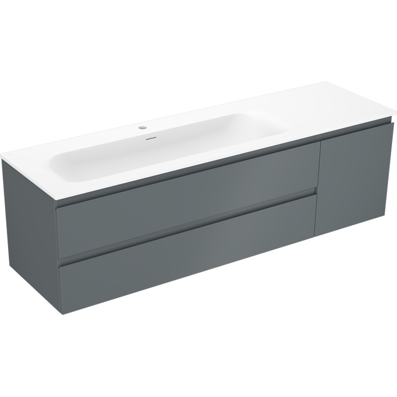 Mexen Orio 160 cm Badezimmerunterschrank mit linker Vela Waschbecken, 2S, 1T, matt graphit/weiß - 91A13-16047-3-BBFFF66-W23L01