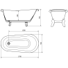 Mexen Retro freistehende Badewanne 170 x 75 cm, weiß/schwarz, weiße Beine - 53251707575-20