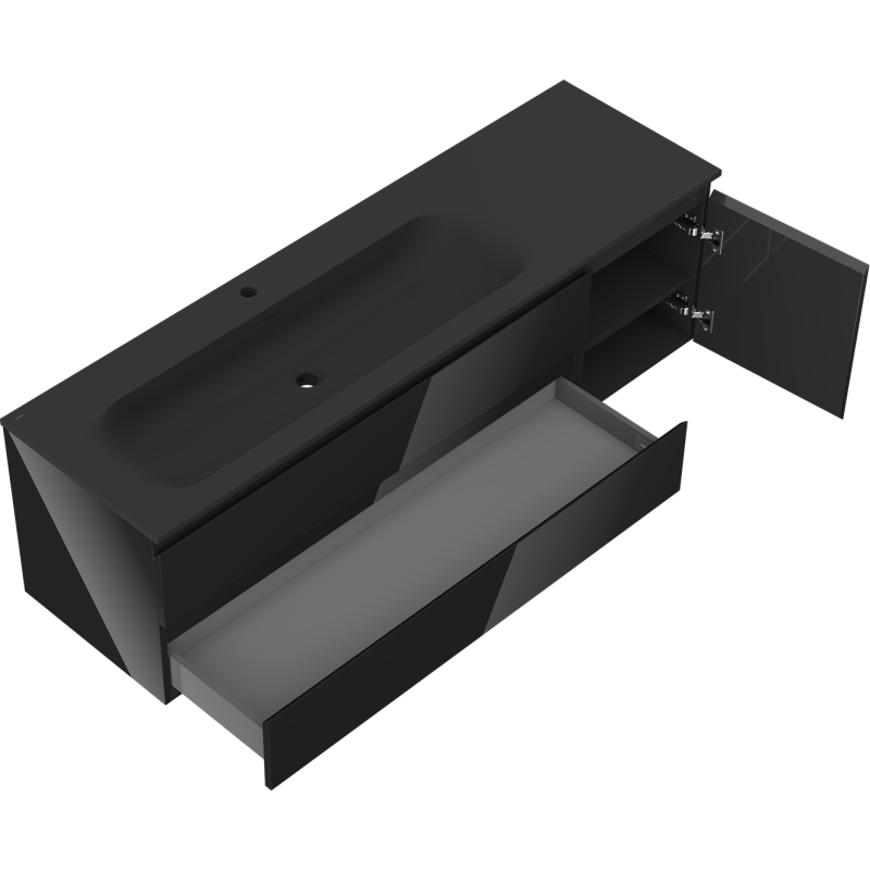 Mexen Orio armadietto bagno 160 cm con lavabo Vela sinistro, 2S, 1D, nero lucido/nero opaco - 91A13-16047-3-BBFFF70-W23L71