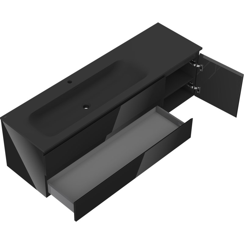 Mexen Orio armário de casa de banho 160 cm com lavatório Vela esquerdo, 2S, 1D, preto brilho/preto mate