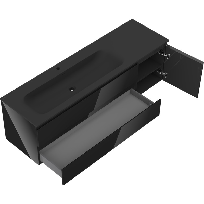 Mexen Orio badkamerkast 160 cm met wastafel Vela links, 2L, 1D, zwart glans/zwart mat - 91A13-16047-3-BBFFF70-W23L71