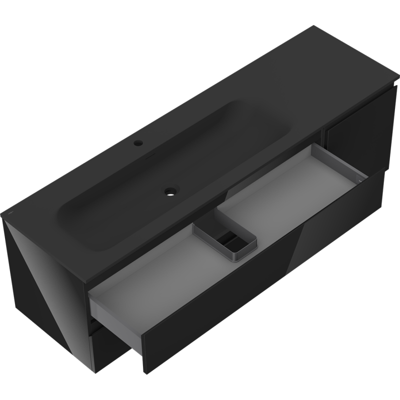 Mexen Orio armadietto bagno 160 cm con lavabo Vela sinistro, 2S, 1D, nero lucido/nero opaco - 91A13-16047-3-BBFFF70-W23L71
