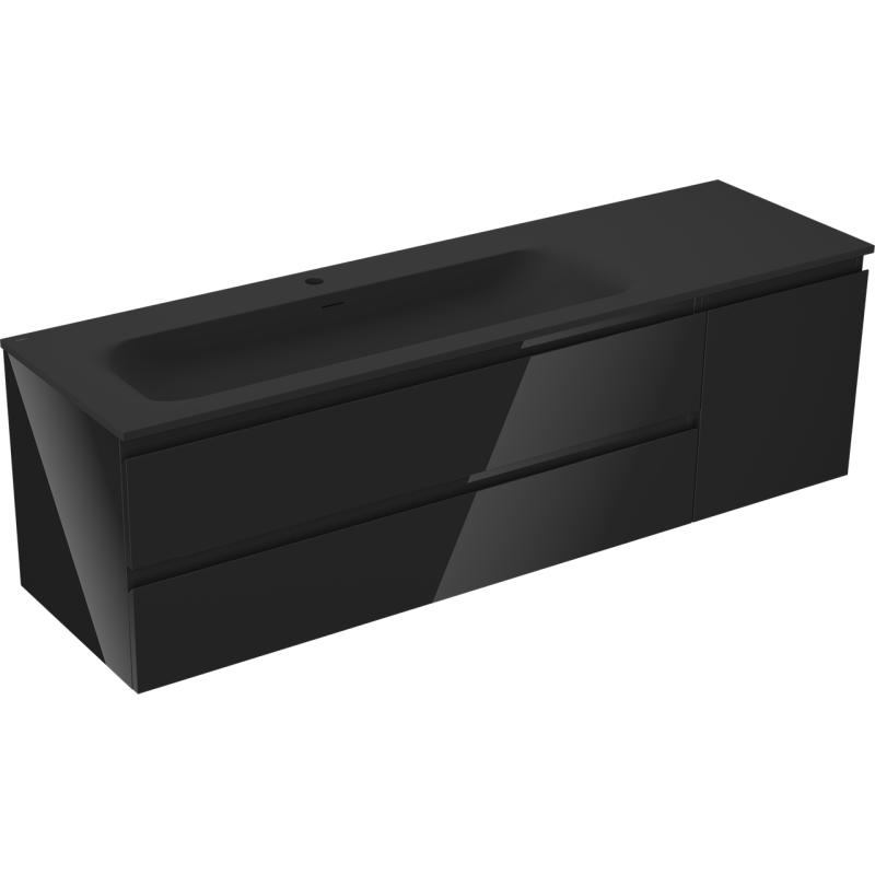 Mexen Orio mueble de baño de 160 cm con lavabo Vela izquierda, 2S, 1D, negro brillo/negro mate - 91A13-16047-3-BBFFF70-W23L71
