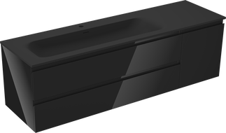 Mexen Orio badkamerkast 160 cm met wastafel Vela links, 2S, 1D, zwart glans/zwart mat - 91A13-16047-3-BBFFF70-W23L71