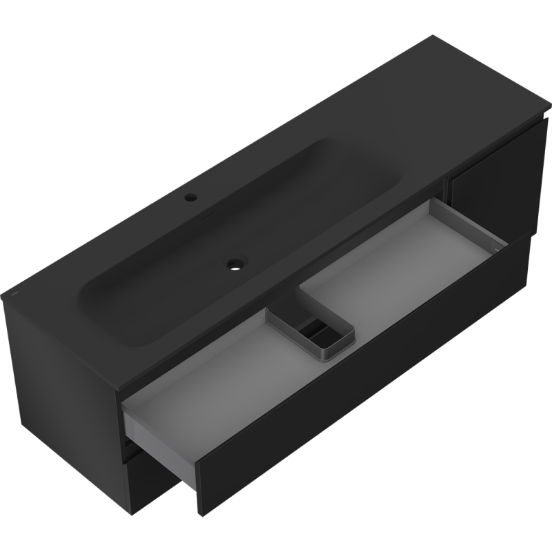 Mexen Orio armario de baño de 160 cm con lavabo Vela izquierdo, 2S, 1D, negro mate - 91A13-16047-3-BBFFF71-W23L71