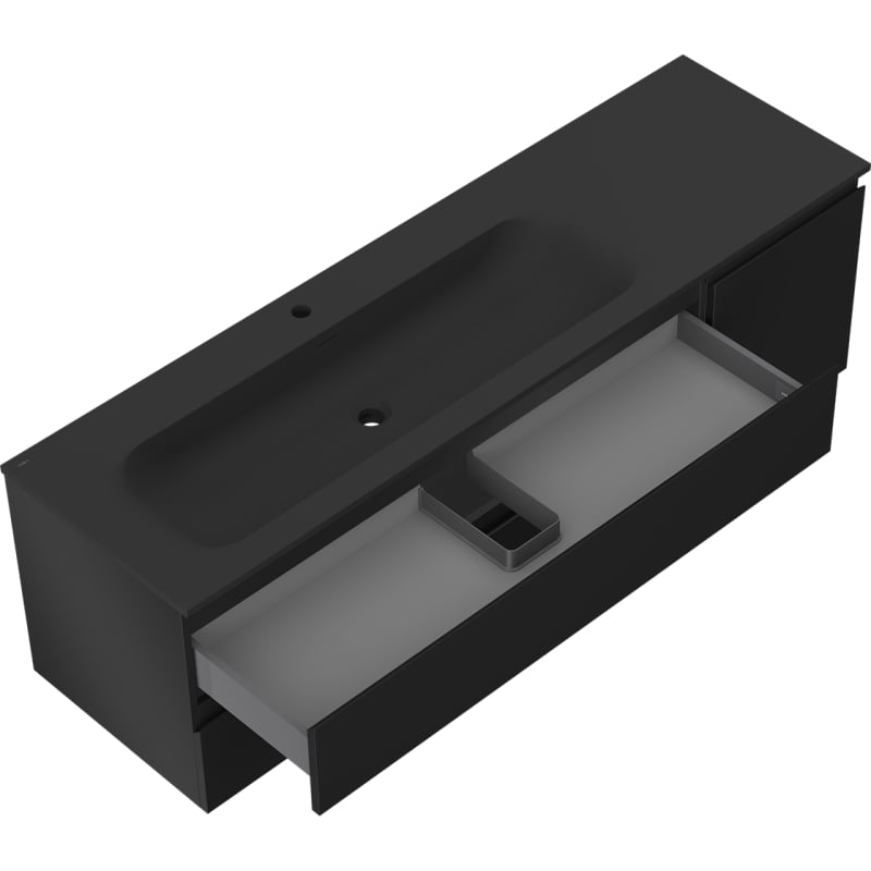 Mexen Orio Badezimmerschrank 160 cm mit Waschbecken Vela links, 2S, 1D, schwarz matt - 91A13-16047-3-BBFFF71-W23L71
