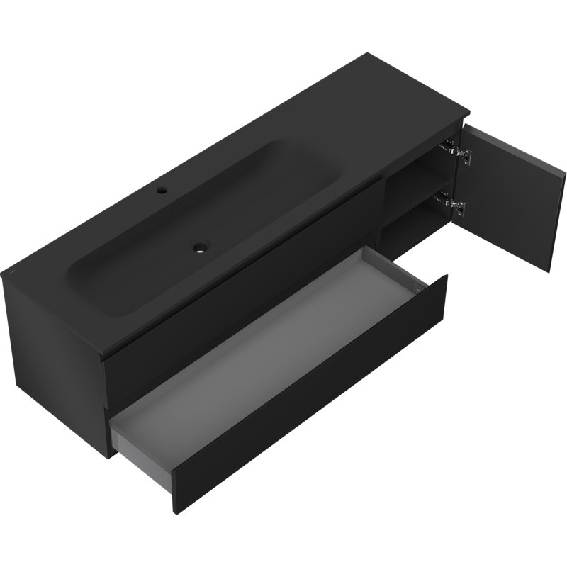 Mexen Orio armoire de salle de bain 160 cm avec lavabo Vela à gauche, 2S, 1D, noir mat - 91A13-16047-3-BBFFF71-W23L71