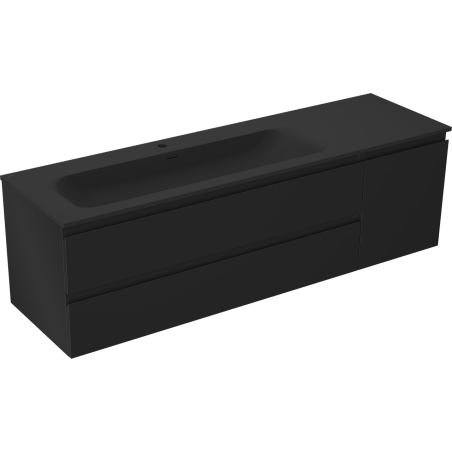 Mexen Orio meuble de salle de bain 160 cm avec lavabo Vela gauche, 2S, 1D, noir mat - 91A13-16047-3-BBFFF71-W23L71