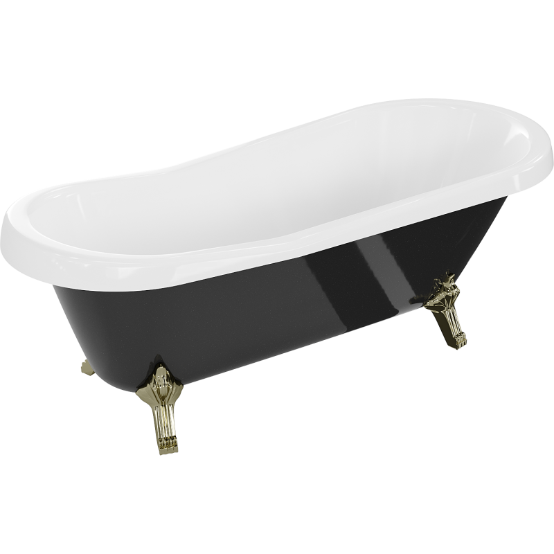 Mexen Retro freistehende Badewanne 170 x 75 cm, weiß/schwarz, goldene Beine - 53251707575-50