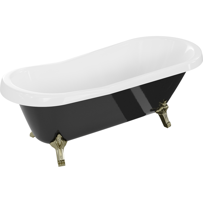 Mexen Retro vapaasti seisova kylpyamme 170 x 75 cm, valkoinen/musta, kultaiset jalat - 53251707575-50