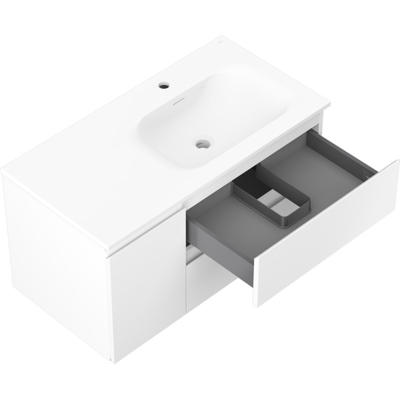 Mexen Orio Badezimmerschrank 90 cm mit Waschbecken Vela rechts, 2S, 1T, Weiß Matt - 91A13-09047-3-BBFFFF01-W23P01