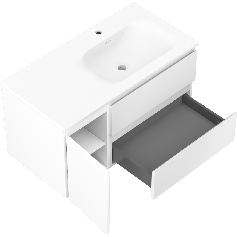 Mexen Orio mueble de baño de 90 cm con lavabo Vela derecho, 2S, 1D, blanco mate - 91A13-09047-3-BBFFFF01-W23P01
