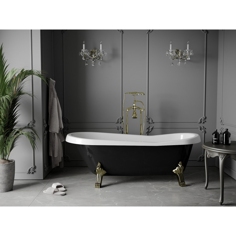 Mexen Retro freestanding bathtub 170 x 75 cm, white/black, gold legs - 53251707575-50
