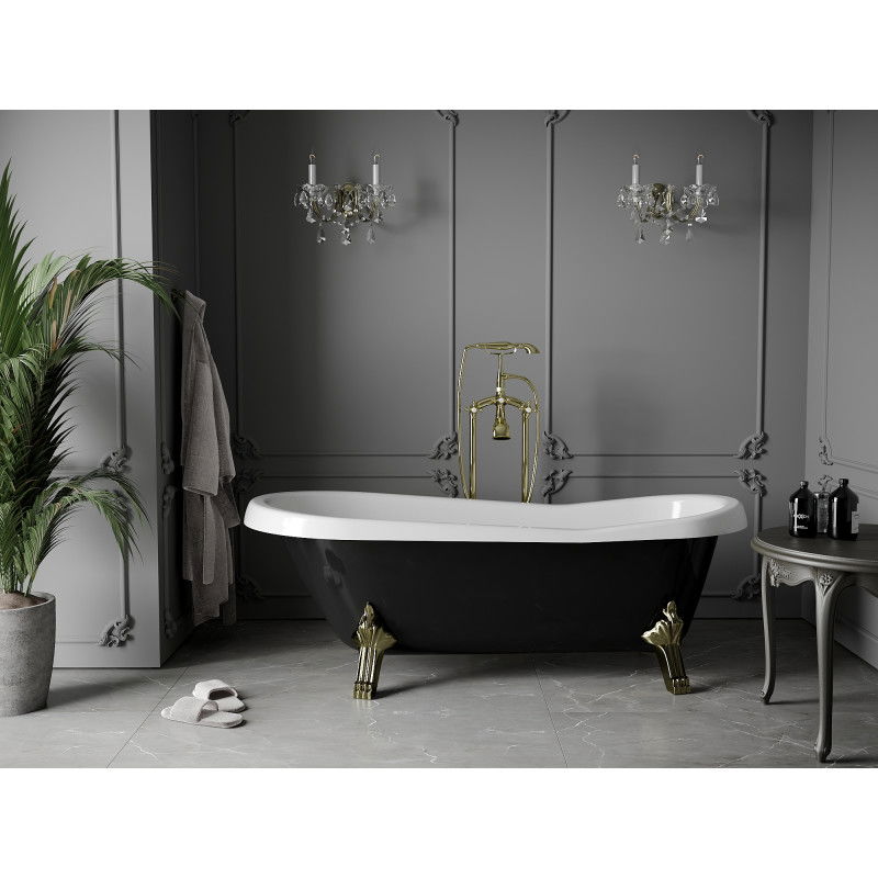 Mexen Retro freistehende Badewanne 170 x 75 cm, weiß/schwarz, goldene Beine - 53251707575-50