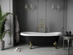 Mexen Retro baignoire autoportante 170 x 75 cm, blanche/noire, pieds dorés - 53251707575-50