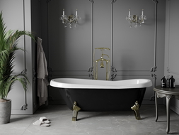 Mexen Retro freistehende Badewanne 170 x 75 cm, weiß/schwarz, goldene Beine - 53251707575-50