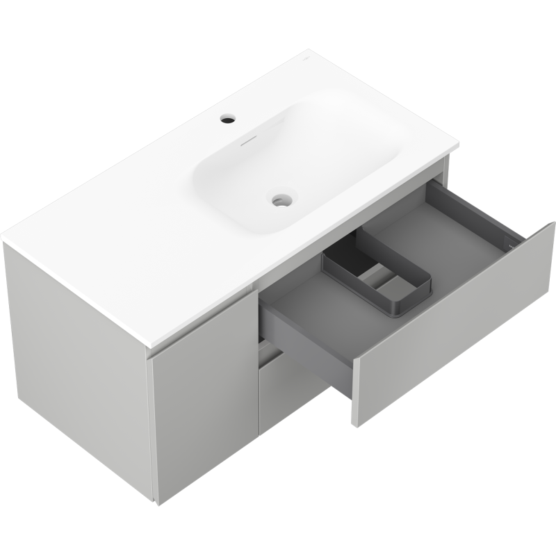 Mexen Orio armario de baño de 90 cm con lavabo Vela derecho, 2S, 1D, gris mate/blanco mate - 91A13-09047-3-BBFFF62-W23P01