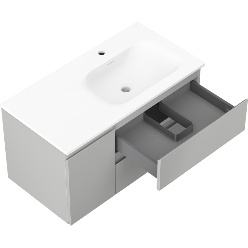 Mexen Orio bathroom cabinet 90 cm with Vela right basin, 2S, 1D, gray matte/white matte - 91A13-09047-3-BBFFF62-W23P01