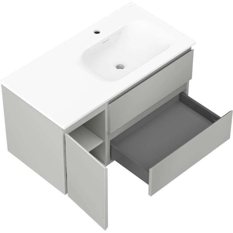 Mexen Orio bathroom cabinet 90 cm with Vela right basin, 2S, 1D, gray matte/white matte - 91A13-09047-3-BBFFF62-W23P01