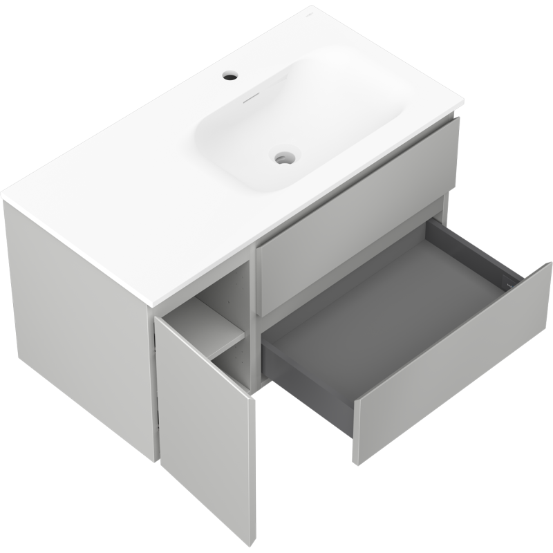 Mexen Orio kopalniška omara 90 cm z umivalnikom Vela desno, 2S, 1D, siva mat/bela mat - 91A13-09047-3-BBFFF62-W23P01