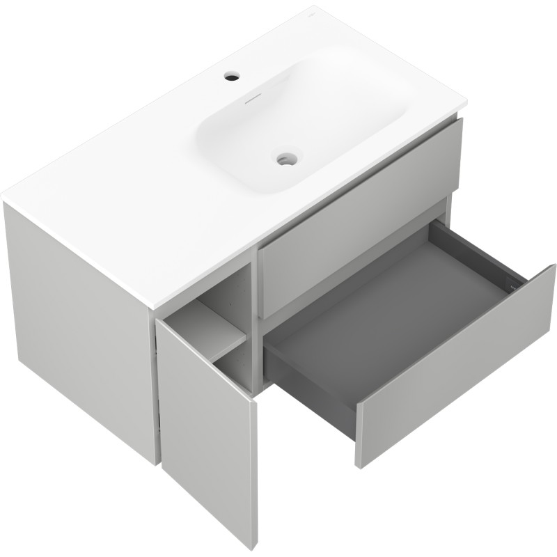 Mexen Orio Waschtischunterschrank 90 cm mit Waschbecken Vela rechts, 2S, 1D, grau matt/weiß matt - 91A13-09047-3-BBFFF62-W23P01