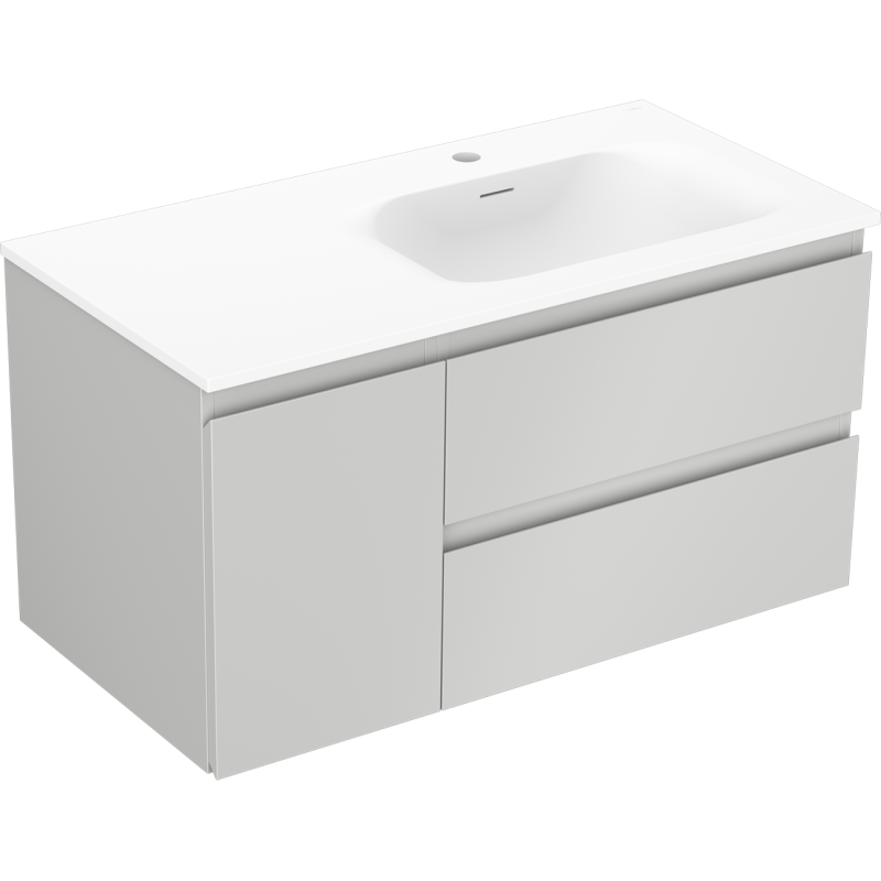 Mexen Orio bathroom cabinet 90 cm with Vela right basin, 2S, 1D, gray matte/white matte - 91A13-09047-3-BBFFF62-W23P01