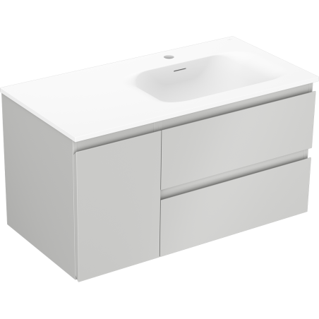 Mexen Orio Badezimmerschrank 90 cm mit Waschbecken Vela rechts, 2S, 1D, grau matt/weiß matt - 91A13-09047-3-BBFFF62-W23P01