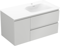 Mexen Orio Badezimmerschrank 90 cm mit Waschbecken Vela rechts, 2S, 1D, grau matt/weiß matt - 91A13-09047-3-BBFFF62-W23P01