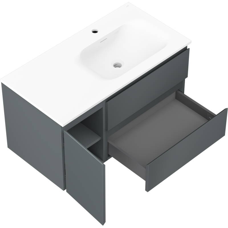 Mexen Orio bathroom cabinet 90 cm with right Vela sink, 2S, 1D, graphite matte/white matte - 91A13-09047-3-BBFFF66-W23P01