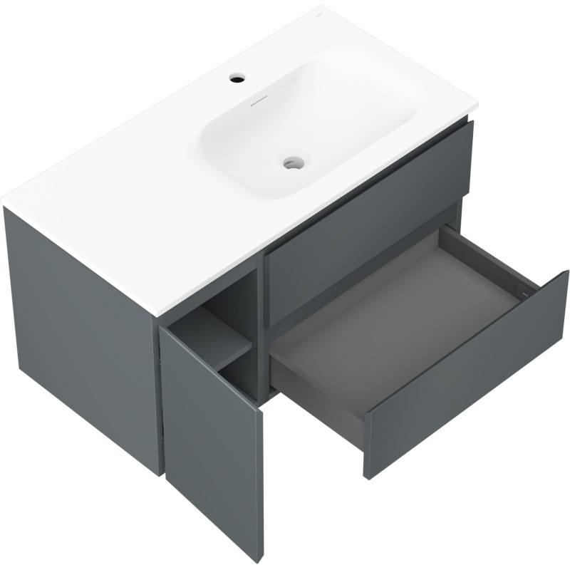 Mexen Orio szafka łazienkowa 90 cm z umywalką Vela prawą, 2S, 1D, grafit mat/biała mat - 91A13-09047-3-BBFFF66-W23P01