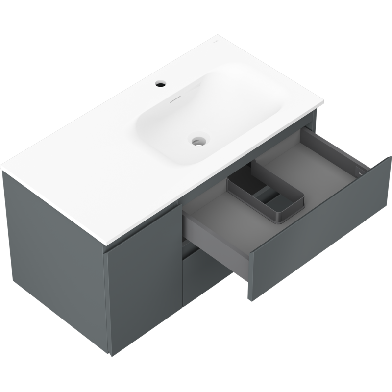 Mexen Orio armario baño 90 cm con lavabo Vela a la derecha, 2S, 1D, grafito mate/blanco mate - 91A13-09047-3-BBFFF66-W23P01