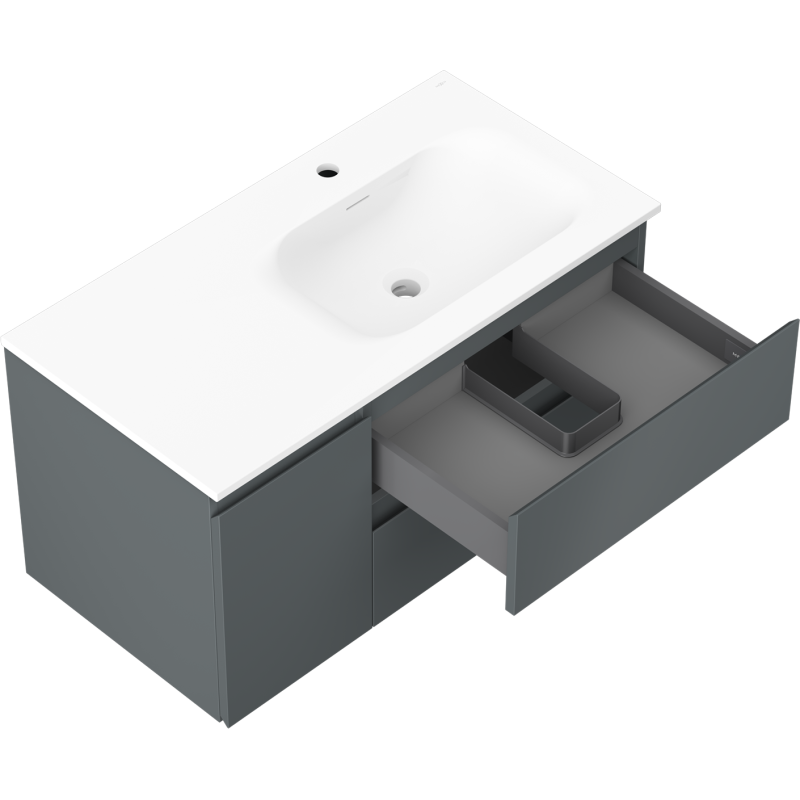 Mexen Orio bathroom cabinet 90 cm with right Vela sink, 2S, 1D, graphite matte/white matte - 91A13-09047-3-BBFFF66-W23P01
